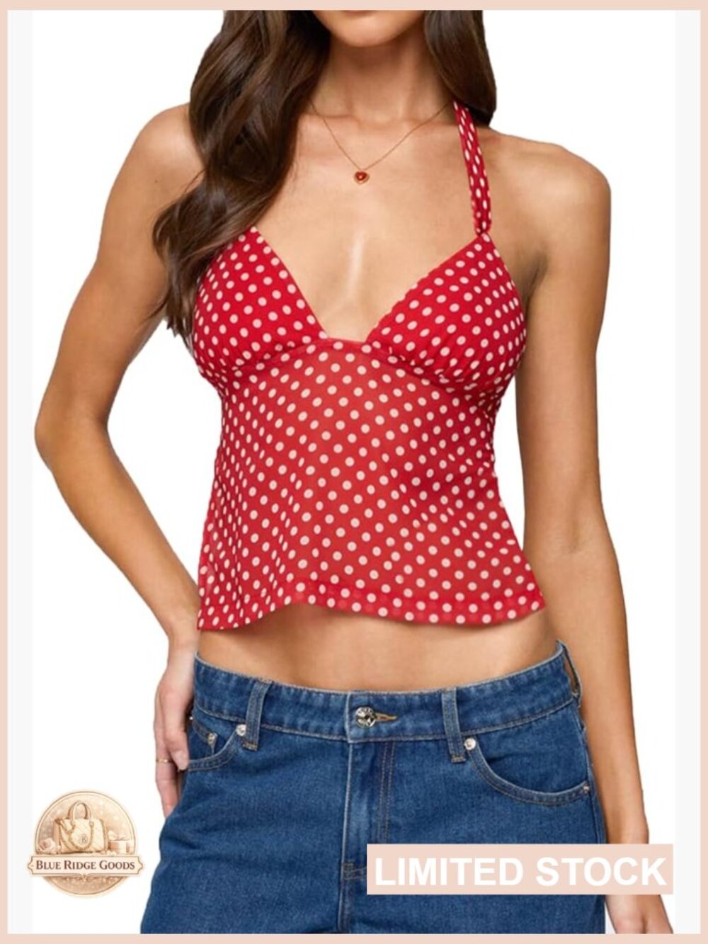 Polka Dot Halter Top Sleeveless Low Cut V Neck Crop Camisole Summer Y2k Sexy
